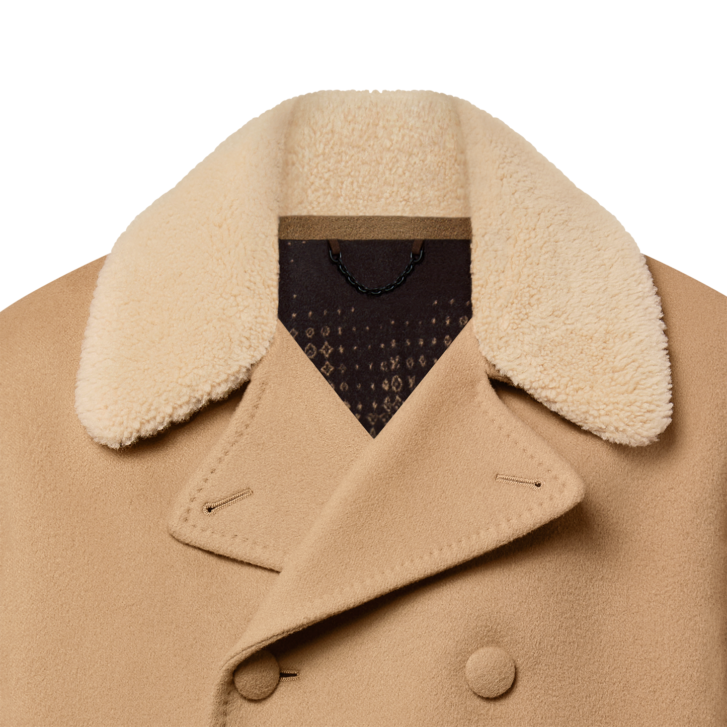 Double Face Wool-Silk Peacoat With Shearling Collar