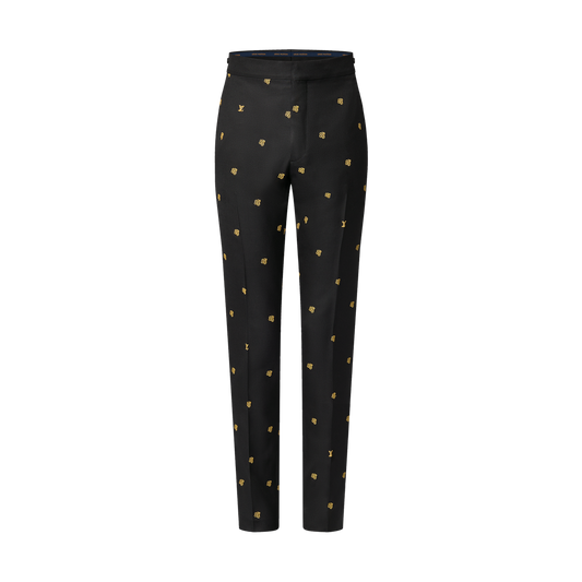 Embroidered Wool Blend Evening Cigarette Pants